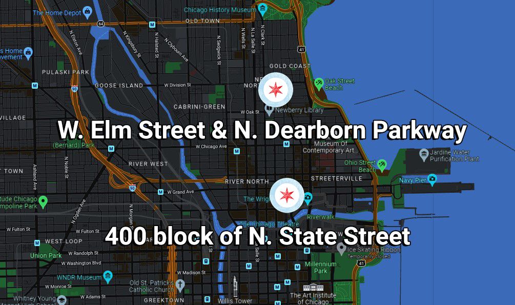 Separate incidents leaves 4 shot on State Street in River North, 2 shot in the Gold Coast
