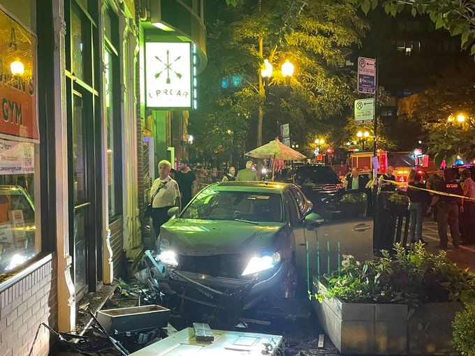 Stolen car jumps curb, strikes diners at Old Town restaurant patio